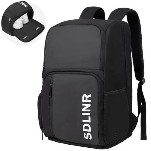 SDLINR Pickleball Bag Fits 4 Paddles Large Pickleball Backpack with Shoe Compartment and Fence Hook Pickle ball Gifts for Men Women Black