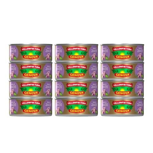 Genova Premium Yellowfin Tuna in Garlic and Tuscan Herb Infused Olive Oil, 5 Ounce Can (Pack of 12), Wild Caught, Solid Light