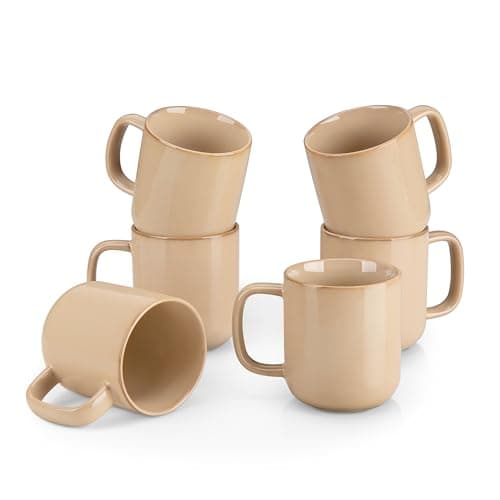 vancasso Coffee Mugs Set of 6, 12 Oz Ceramic Coffee Cups with Handle, Ceramic Unique Glaze Coffee Cup for Cappuccino, Latte, Tea, Cocoa, Dishwasher & Microwave Safe Gift Sets, Brown, Series PLAYA