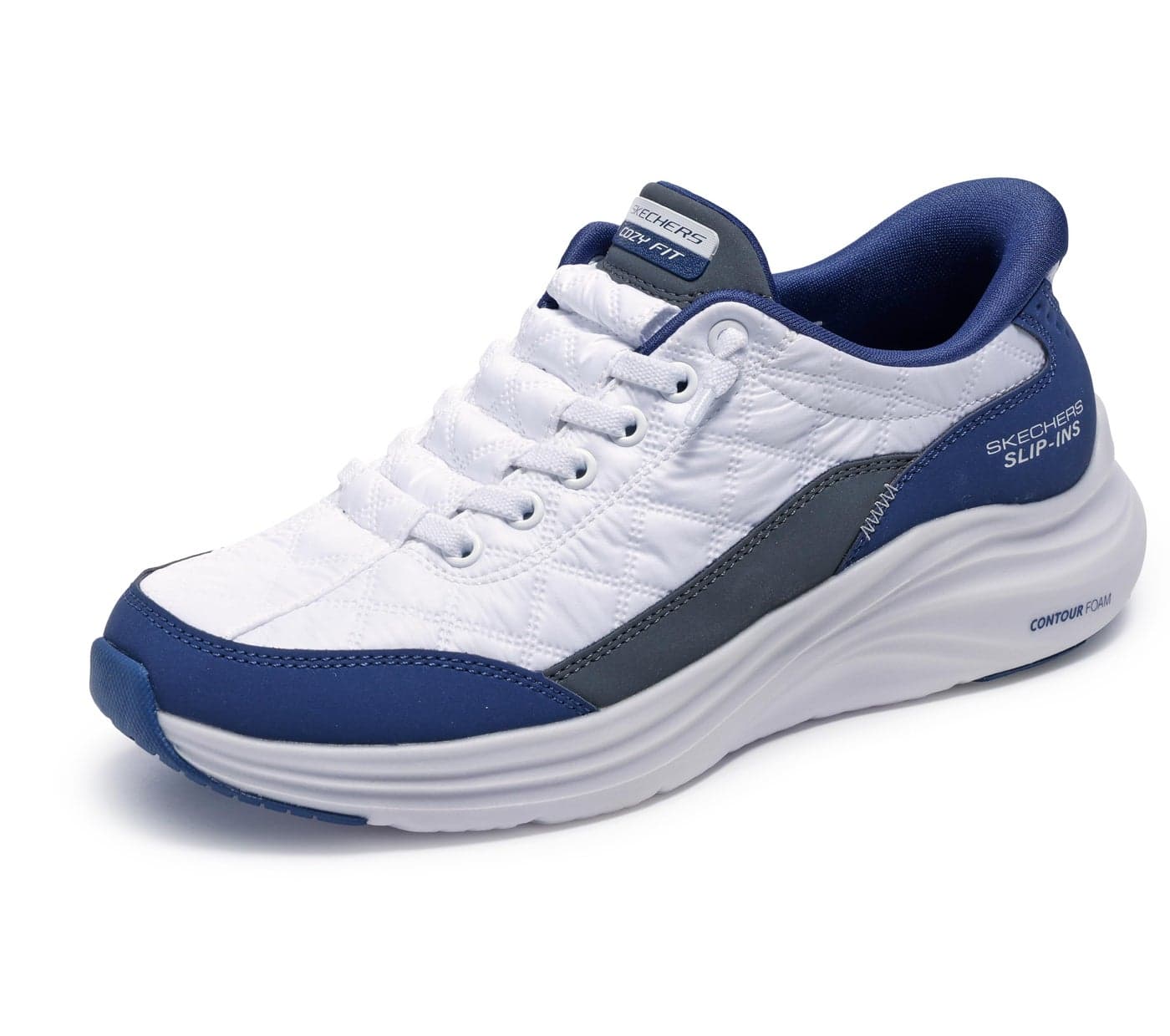 Skechers Women's Contour Foam Hands Free Slip-Ins, White/Navy, 8