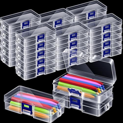 Dcocdeely 24 Pcs Plastic Crayon Box Clear Crayons Holder Case with Lid, Crayon Organizer Crayon Storage Containers for Art Craft School Classroom Office Supply (24)