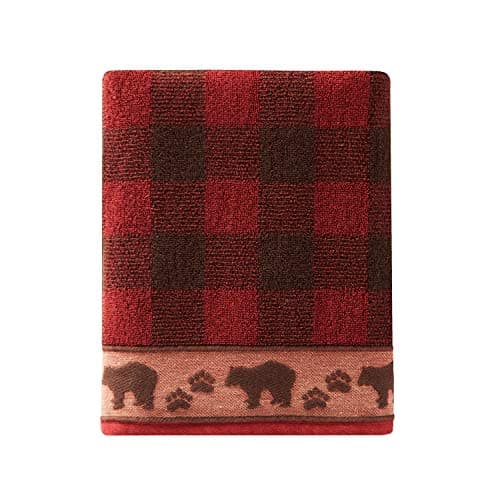 SKL Home Yellowstone Sundance 100% Cotton Premium Bath Towel, 500 GSM, Soft & Absorbent, Plaid/Buffalo Check, Red