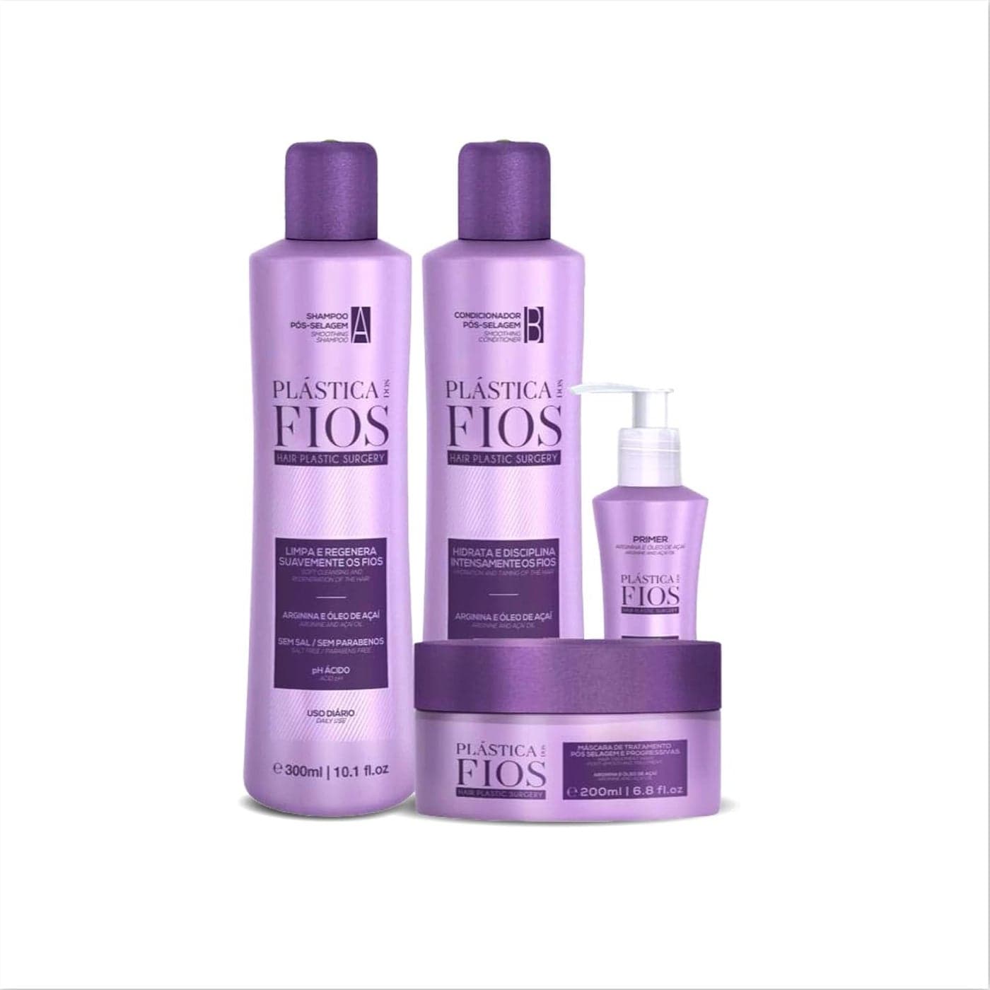 CADIVEU Set of 4 Home Care Line Plastica Dos Fios Hair Smoothing Set Shampoo Conditioner Hair Treatment Mask Hair Primer Brazilian Keratin Blowout Queratina Brasilea Para Alisar el Pelo