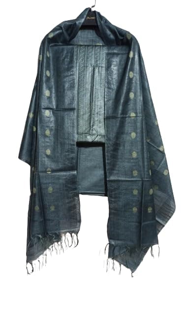 HAIDER ALI AND SONS Semi Tussar Silk Unstitched Salwar Suit Set for Women with Dupatta | Dress Material for Women & Girls | Top - 2.5 Mtrs, Bottom - 2.50 Mtrs & Dupatta - 2.3 Mtrs | Grey