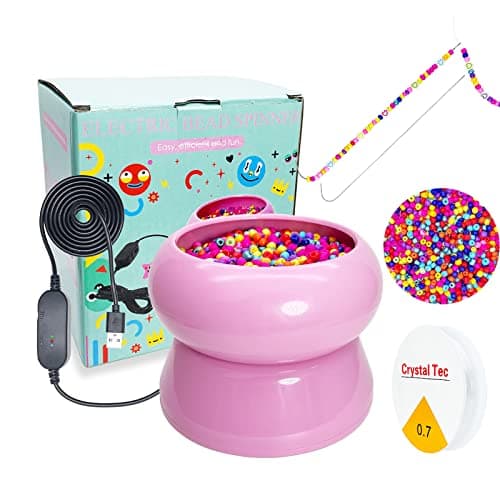Xmada Electric Bead Spinner Bead Spinner with 2PC Beading Needles and Seed Beads Waist Beads Kit Bead Spinner for Jewelry Making Electric Speed Adjustment Beading Tools Pink