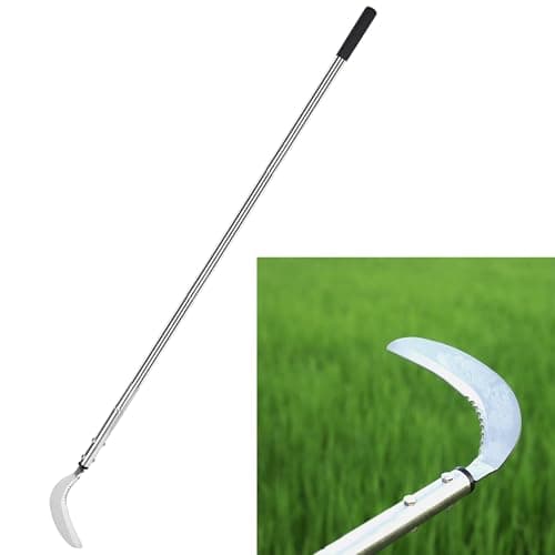 YEELOR Scythe Tool – 51-Inch Adjustable Long Handle Garden Scythe, Serrated & Plain Steel Blade, Lightweight Manual Weed Cutter for Gardens, Yards, Fields & Overgrown Areas