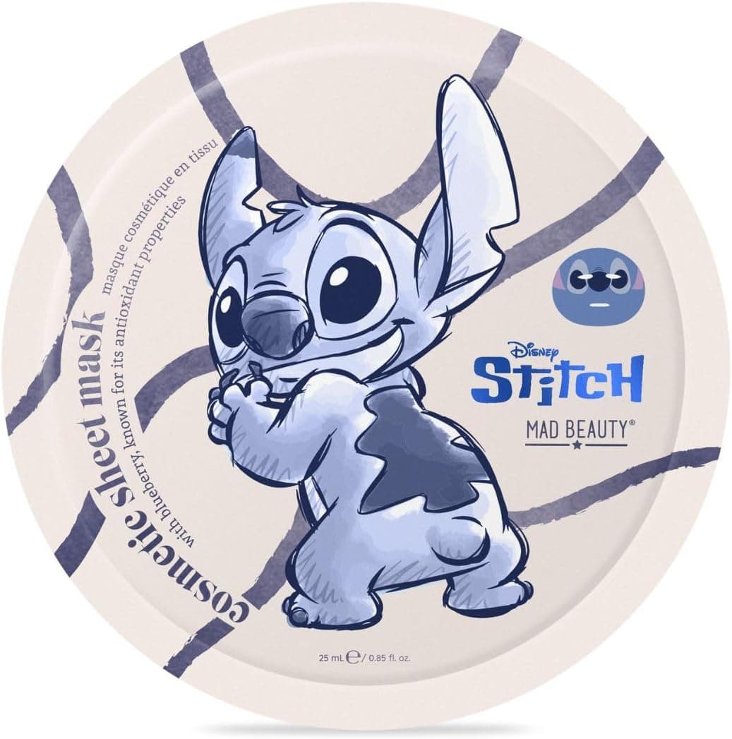 Stitch Cosmetic Sheet Face Mask Disney Character Design Mad Beauty Hydrating Soothing Facial Skincare Aloe vera Cute Blueberry fragrance Gift for Women Adult Denim Blue