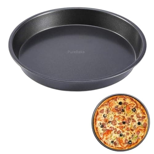 PureBake Premium 9 Inch Carbon Steel Pizza Pan | SGS Certified Nonstick Round Baking Tray | Microwave & OTG Oven Safe | Durable Pizza Plate | Size 23 x 23 x 1.5 cm