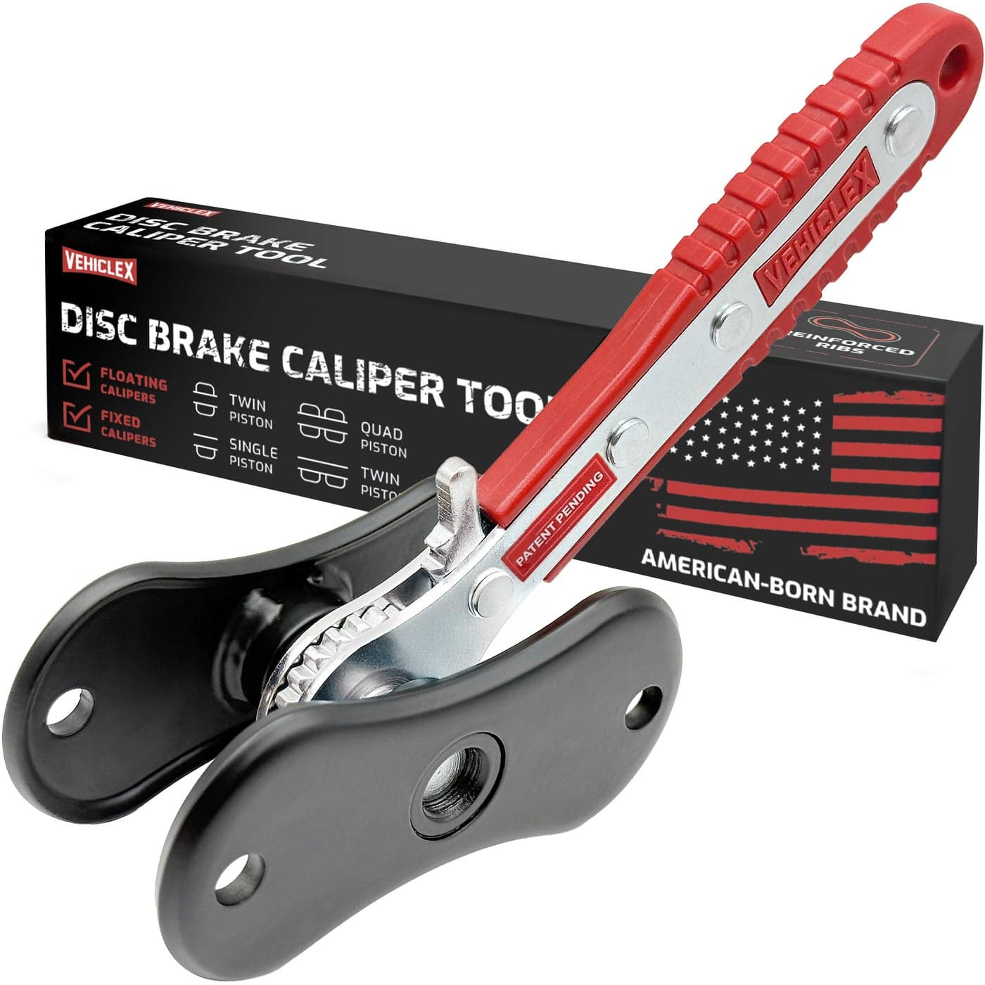 Vehiclex Brake Caliper Compression Tool Heavy Duty Brake Pad Spreader Tool with Ratcheting Handle RibReinforced Plates Caliper Piston Compressor Tool for Cars SUVs and Light Trucks