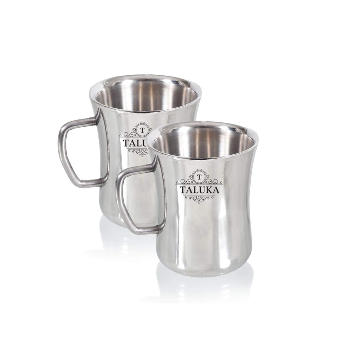 Taluka Stainless Steel Mirror Finish Insulated Double Wall Coffee and Tea Mug | Cup | Set of 2, 300 ml Hotel Home Restaurant (Silver)