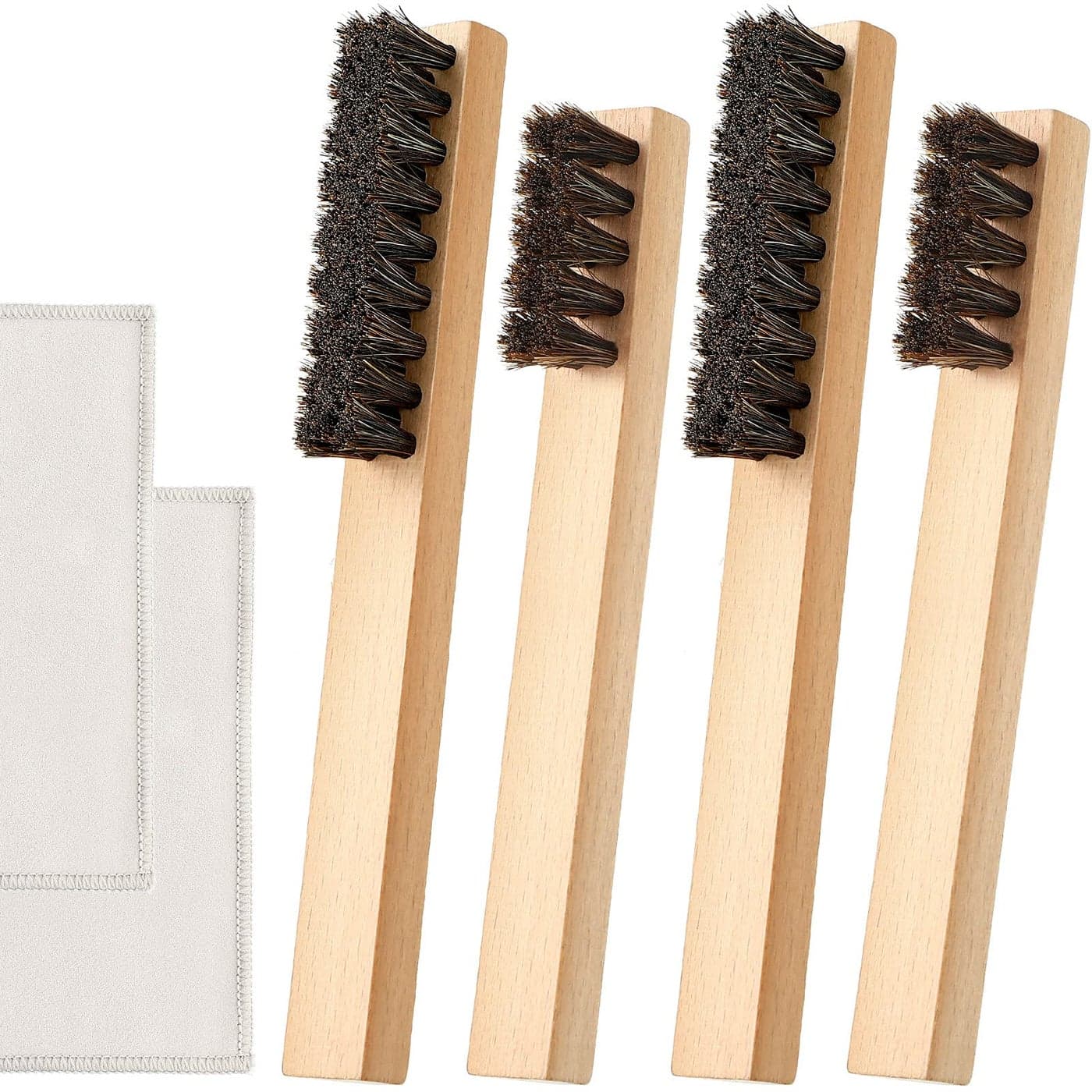 Patelai 6 Pieces Silver Polish Set 4 Silver Cleaning Horsehair Brushes with 2 Pieces Polish Cloth Jewelry Cleaning Kit for Detail Work Jewelry Tarnish Silverware Plateware
