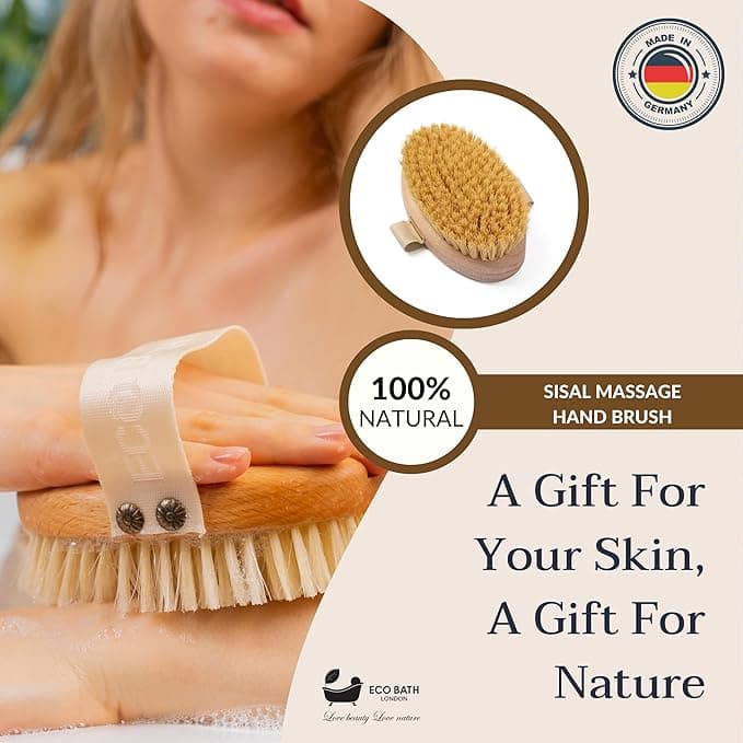 Eco Bath London Natural Sisal Massage Hand Brush Dry Brushing Body Brush for Exfoliation and Improved Circulation Natural Bristle Body Scrubber