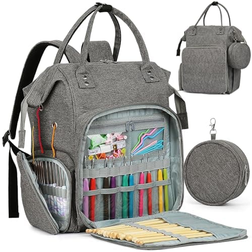 Coopay Huge Crochet Bag Travel Knitting Bag Large Capacity Yarn Storage Organizer Bags for Unfinished Project Crochet Hooks Knitting Needles Skein Yarn Great Knitting Crochet Supplies Gray