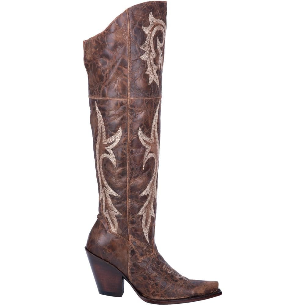 Dan Post Womens Jilted Embroidered Snip Toe Dress Boots Over the Knee High Heel 3 Up Brown Size 8 M