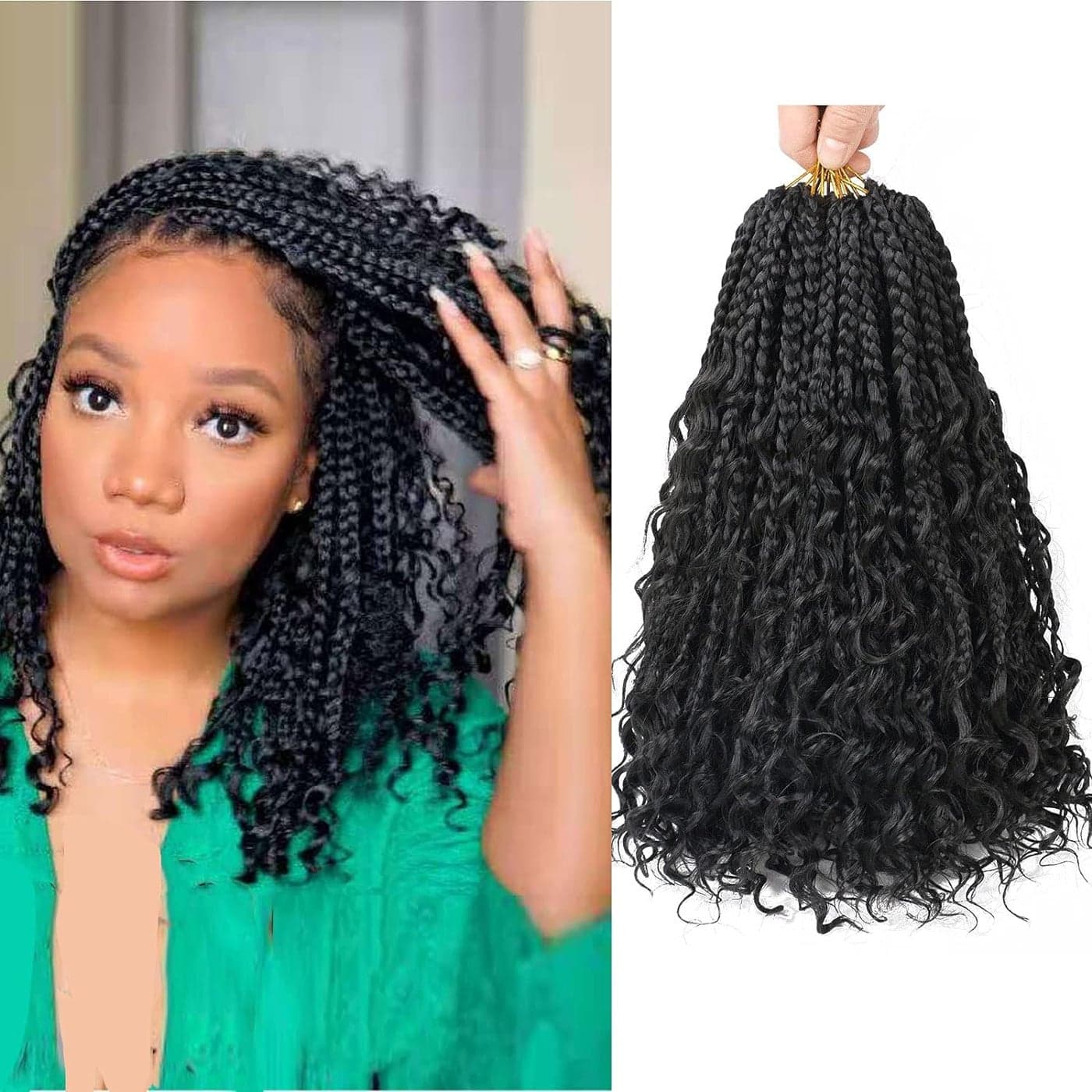 LMZIM 12inch Goddess Box Braids Crochet Hair Pre Looped Boho Crochet Braid 8 Packs Boho Box Braids Curly Ends Synthetic Hair Extensions Crochet Hair for Black Women 1b