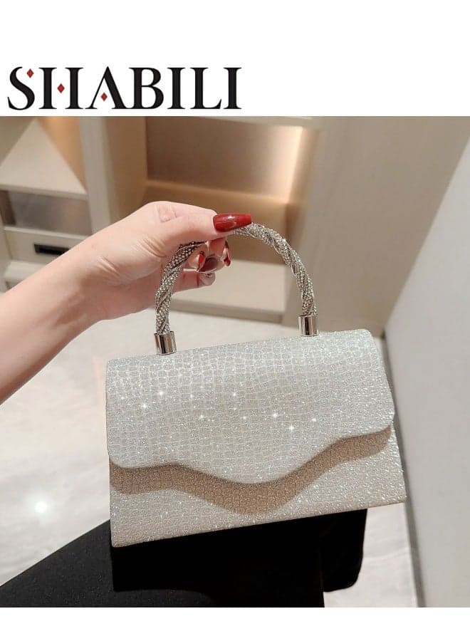 Women's Sparkling Evening Clutch Bag, Ladies Designer Chain Banquet Package Handbag Tote Bags Shoulder Bag, Casual Solid Color Crossbody Bag Satchel bag Side Bag Carry Bag for College Students