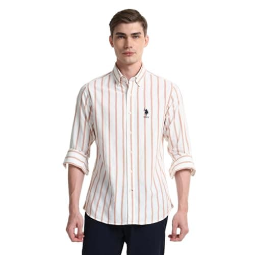 U.S. POLO ASSN. Mens Striped White Cuff Sleeve Shirt