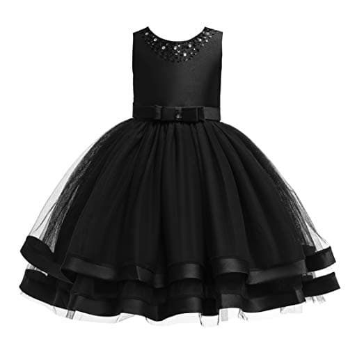 Glamulice Flower Girls Dresses Black Funeral Ruffles Tulle Vintage Girl Wedding Dress Party Bridesmaid Formal Pageant Ball Gown Birthday Christmas Kids Holiday Evening Prom Princess Gown 5 6