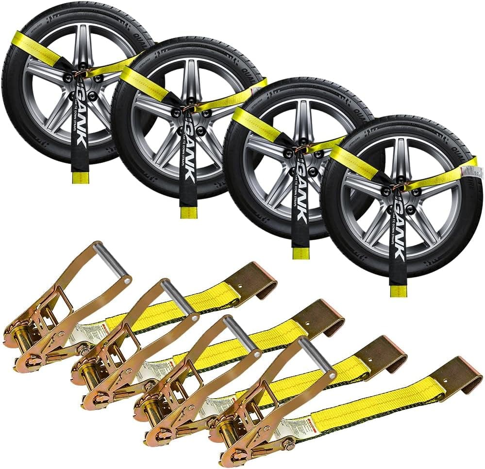Digank Car Tie Down Straps for Trailers - 4PK Lasso Style with Flat Hooks and 2'' x 96'' Webbing
