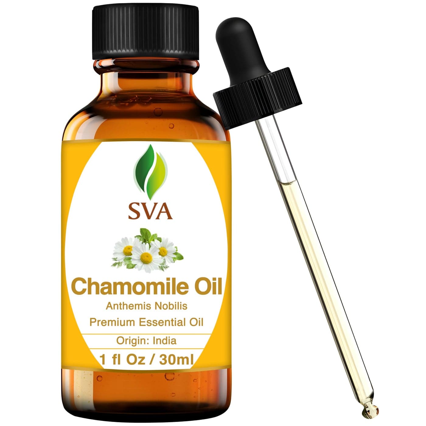 SVA Chamomile Essential Oil 1 Fl Oz 100 Natural Chamomile Oil for Diffuser Hair Care Face Skin Care Aromatherapy Scalp and Body Massage Soap and Candle Making with Dropper