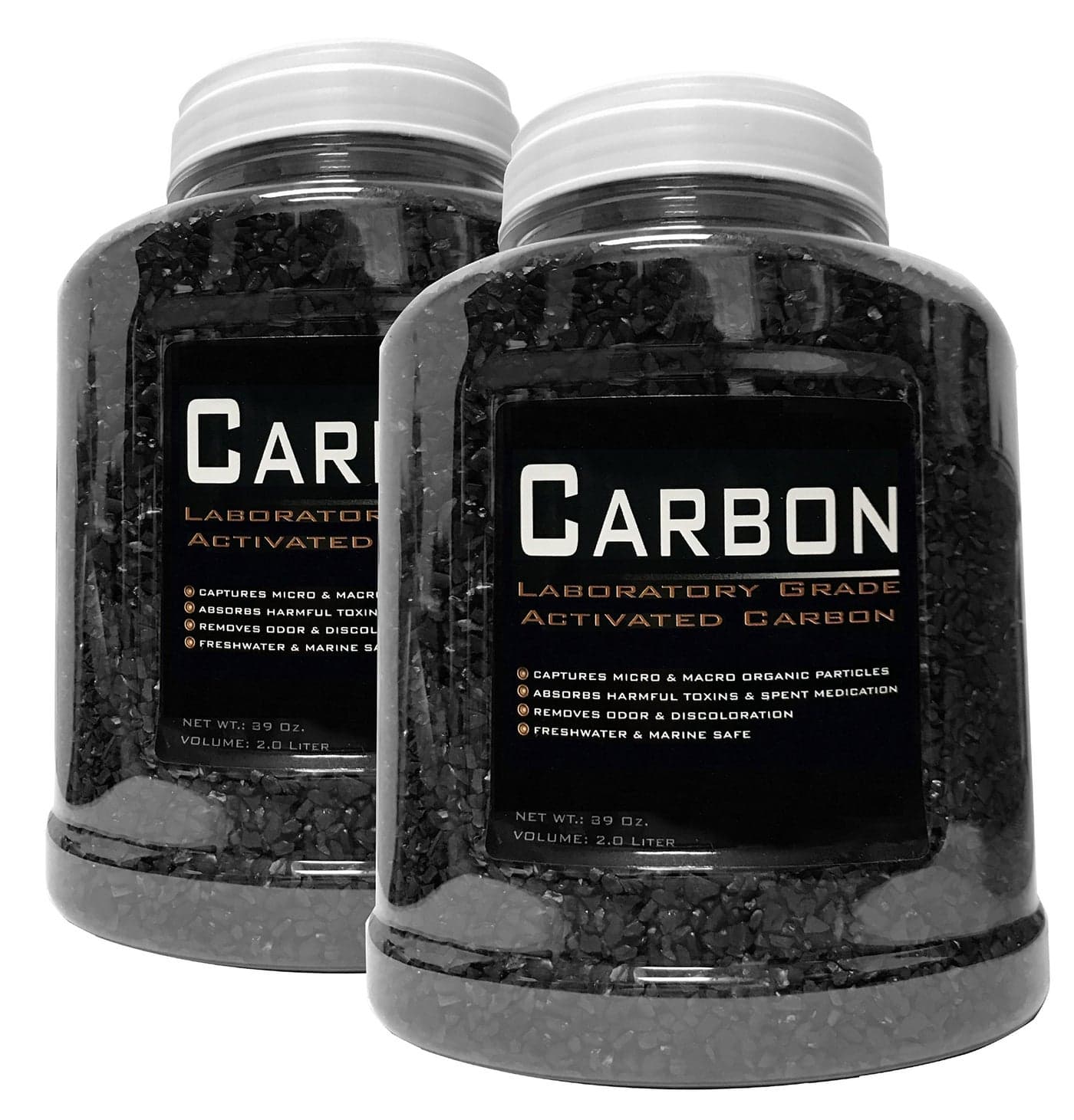 2 Pack - 39 Ounce (Total 78 oz.) Premium Laboratory Grade Super Activated Carbon with Free Media Bag Inside Each Jar - AM BRAND