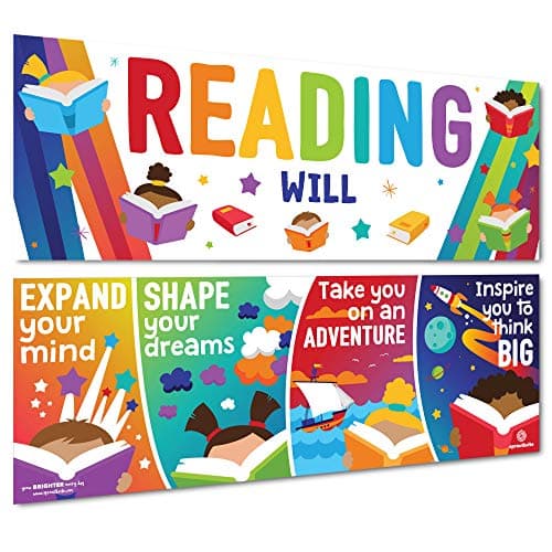 Sproutbrite Classroom Decorations - Reading Banner and Poster for Teachers - Bulletin Board and Wall Decor for Pre School, Elementary and Middle School Themes