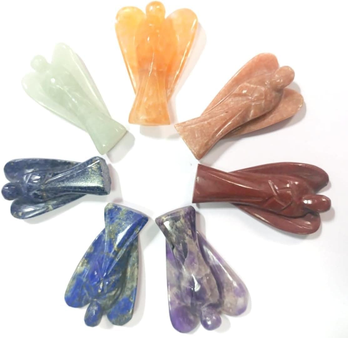 Jet Chakra Gemstone Angel 2 inch Pocket Guardian Decor Statue Polished Crystal Peace Cute Angel Figurine 2" Spiritual Meditation for Women Men Love Gift