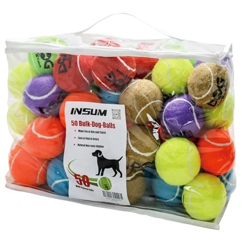 INSUM Tennis Balls for Dogs Bulk 50 Pack 25 Durable NonToxic Outdoor Dog Toys Balls with Mesh Bag SGS Certified Colorful Fetch Toys Medium Large Breeds Non Squeaky