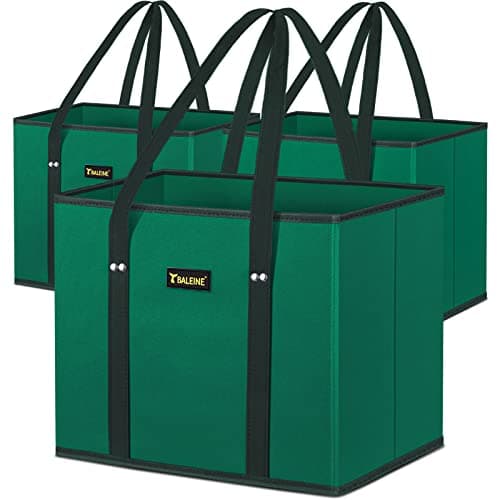 BALEINE 3Pk Reusable Grocery Bags, Foldable Shopping Bags for Groceries with Reinforced Bottom & Handles (Green)