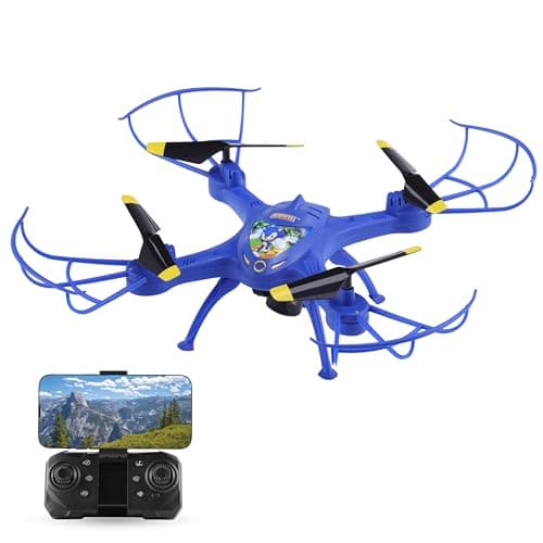 Sonic The Hedgehog Sky Racer Drone WiFi Camera 3D Flips Variable Speed Settings Kids Toy Drone with 10 Min Flight Auto Hover and Remote Controler Included