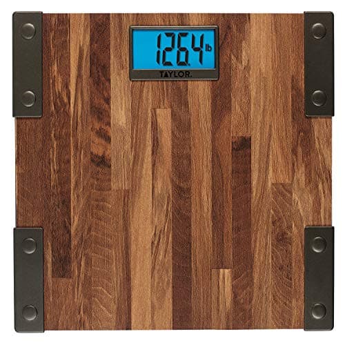 Taylor Digital Scales for Body Weight Extra High Accurate 440 LB Capacity Unique Blue LCD Farmhouse Look Auto On and OffScale 124 x 124 Inches Brown