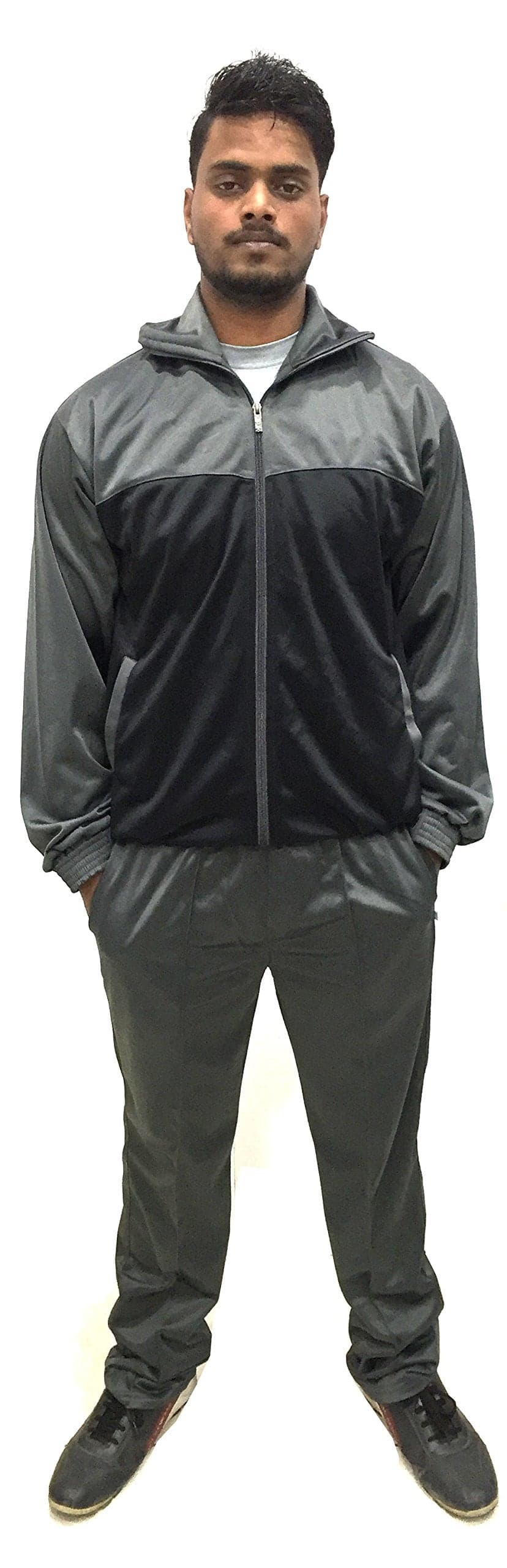 Protoner Men’s Black & Grey Track Suit | Full Sleeve Zipper Jacket and Pant Set | Comfortable Sportswear for Gym, Jogging & Casual Wear XXL