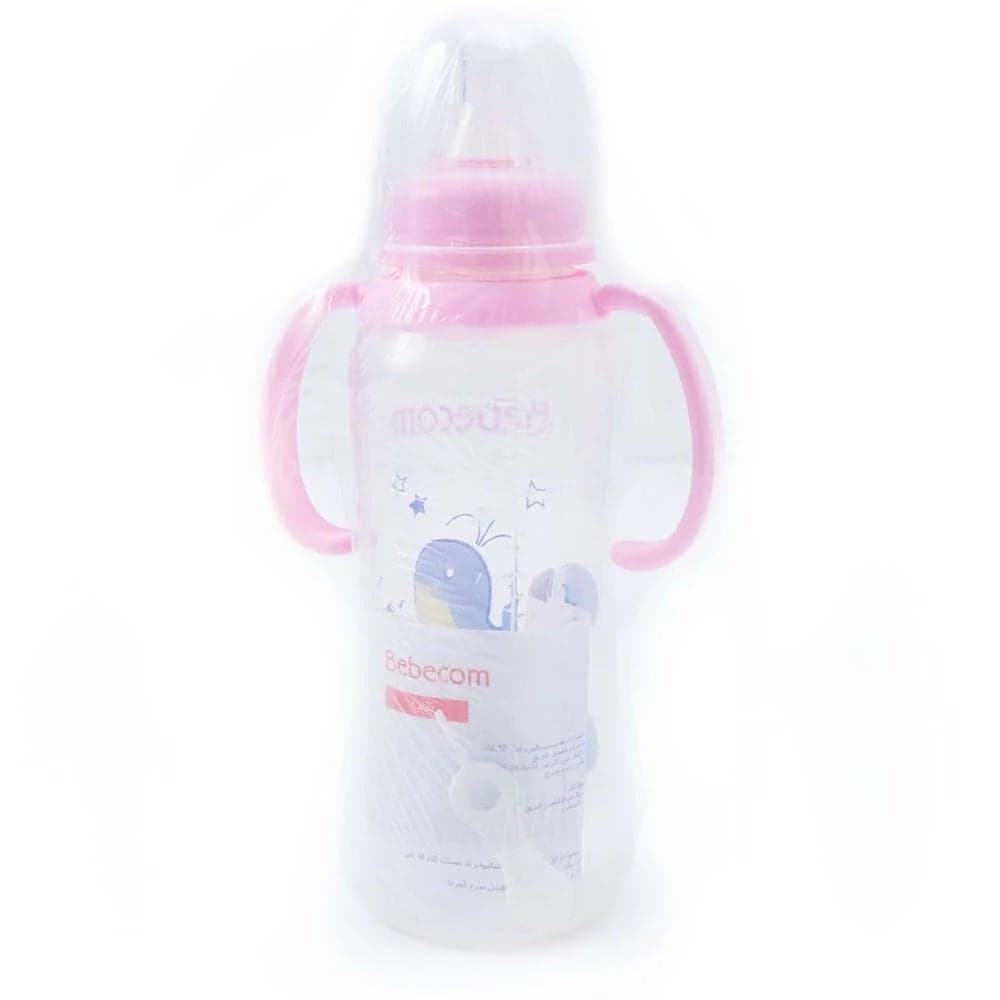 Bebecom Standard Feeding Bottle with Silicone Head and Handle 300ml- Pink Color (A316)