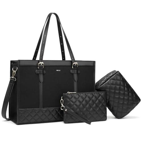 Keyli 3pcs Laptop Bag for Women,15.6 Inch Canvas Laptop Tote Bag Work Bags Large Capacity Business Computer Briefcase Casual College Shoulder Handbag Crossbody Purse for Travel Teacher Office Black