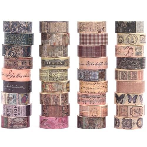 YUBBAEX Vintage Washi Tape Value Pack 36 Rolls Antique Printed Masking Tape Retro Decorative for Arts DIY Crafts Journal Supplies Planners Scrapbook CardGift Wrapping Classical