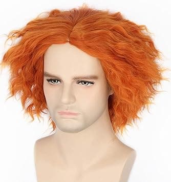 LeMarnia Mad Hatter Wig Orange Short Curly Wig for Halloween Carnival Cosplay