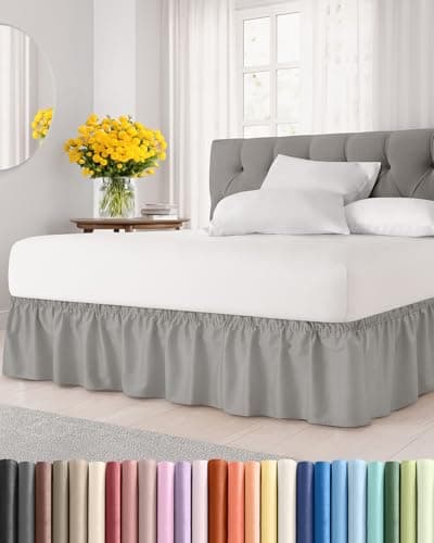 Wrap Around Dust Ruffle Bed Skirt Light Grey TwinTwin XL Size Beds with 15 Inch Drop Elastic Strap Adjustable Pleated Bedskirt with Brushed Fabric and Wrinkle Free Women Men Kids Teens