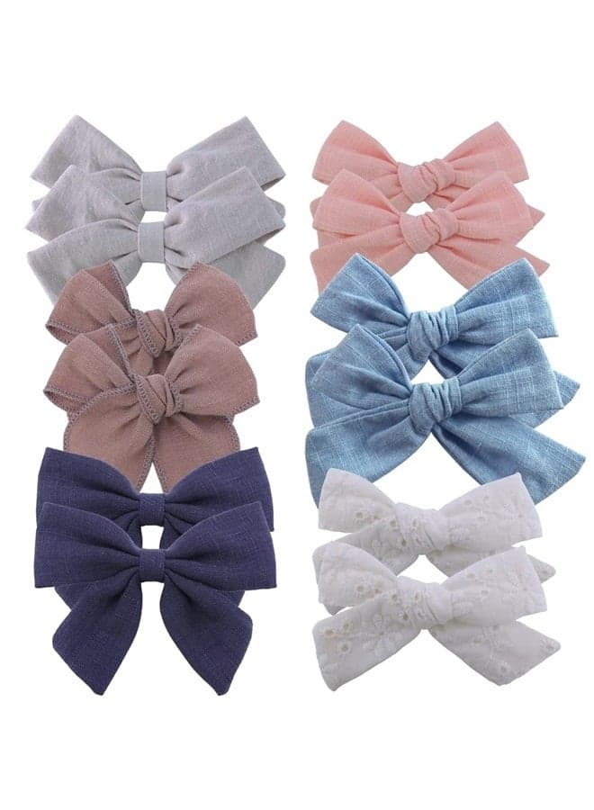 12 PCS Linen Bow Hair Clips for Baby Girls Hair Bows Alligator Clips Accessories Infants Toddler Kids Hairgrips (Assorted B)