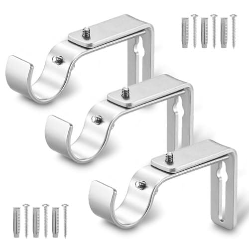 LLPJS Curtain Rod Bracket Adjustable, Drapery Rod Holder Hooks Support Hangers for 1 inch Diameter Window Curtain Rods (Satin Silver, 3-Pack)