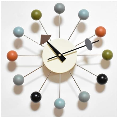 Wood Ball Wall Clock Mid Century Modern Silent Non Ticking 13 Inch Decorative Pop Color Quartz Clocks for Living Room Bedroom Kitchen