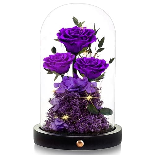 DENIMOMO Flowers Roses Gifts for Mom Grandma,Forever Preserved Rose in Glass Dome, Mothers Day Anniversary Thanksging Birthday Real Roses Gifts for Wife Women Mother in Law/Purple