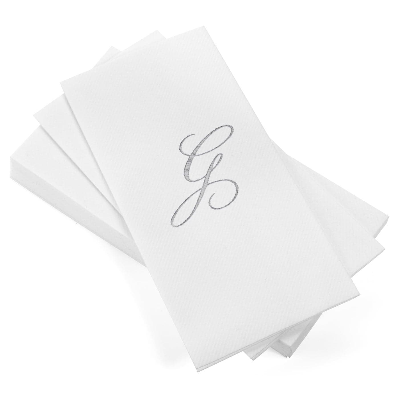 AMERICAN HOMESTEAD Disposable Hand Towels Silver Foil Monogrammed Guest Napkins LinenLike Bathroom Paper Towels for Guests Perfect Wedding and Party Napkins 50 Count Silver G