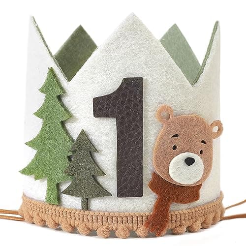 Agkvw One Happy Camper Teddy Bear 1st Birthday Hat, Woodland Camping Decor for Boys