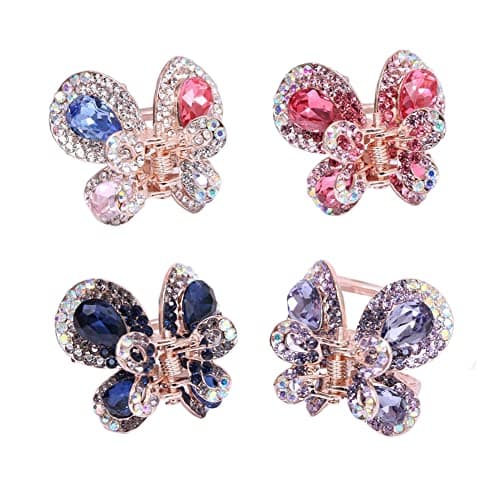 Ruihfas 4Pcs Elegant Women's Crystal Rhinestone Hair Claws Cute Butterfly Flying Hair Jaw Clips Accessories 0.98" × 0.91"