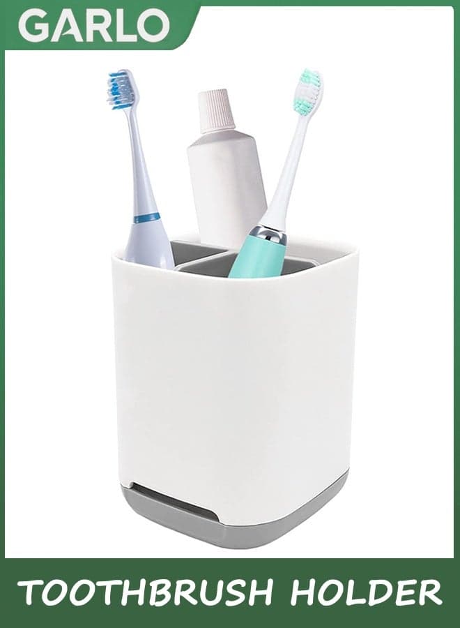Toothbrush Holder with Anti-Slip Bottom-Made of PP and Abs Plastic Versatile Storage, Detachable for Easy Cleaning,3 Slots Electric Toothbrush and Toothpaste Holder Bathroom Organizer for Countertop (Grey)