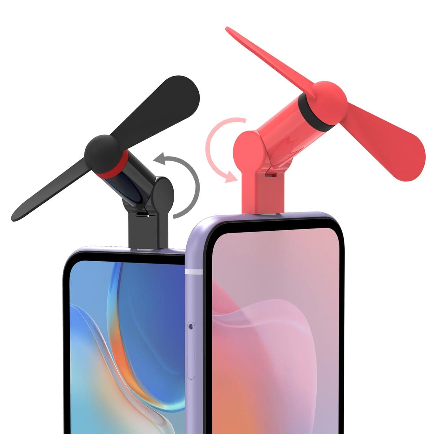 XNMBCRE Genuie Fan for iPhone2 packs Mini Fan with 180 Rotating Strong Wind Lightweight Compatible for iPhone iPad iPod and Any Lighting Devices Upgraded Version Black and Rose Red