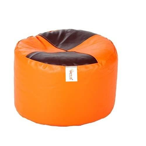 Sattva Round Footstool Cover Without Beans Orange with Brown Triangle Design