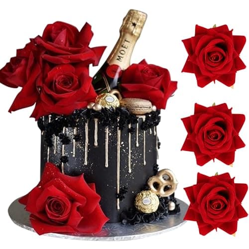 Rsstarxi 9 Pack Red Rose Cake Topper Artificial Flowers Cake Pick Artificial Rose Wedding Cake Decorations for Bridal Shower Birthday Wedding Anniversary Happy Valentines Day Party Supplies