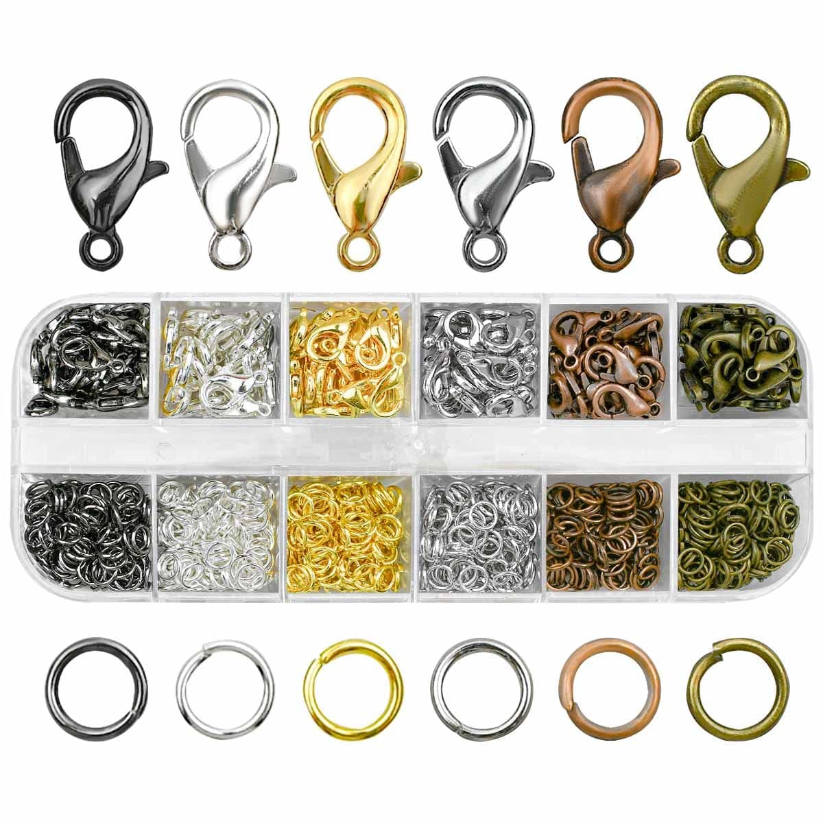 Lobster Claw Clasps Open Jump Rings for Jewelry Making Necklace Bracelet Chain Findings Kit Silver Gold DIY Repair Supplies 6 Colors