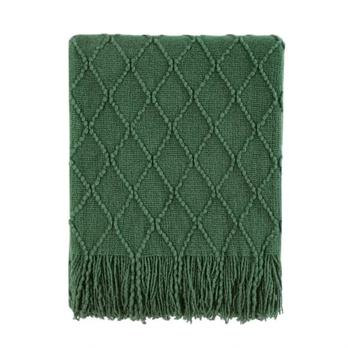 BOURINA Green Throw Blanket 50x60 Inches Throw Textured Solid Soft Sofa Couch Decorative Knit Blanket